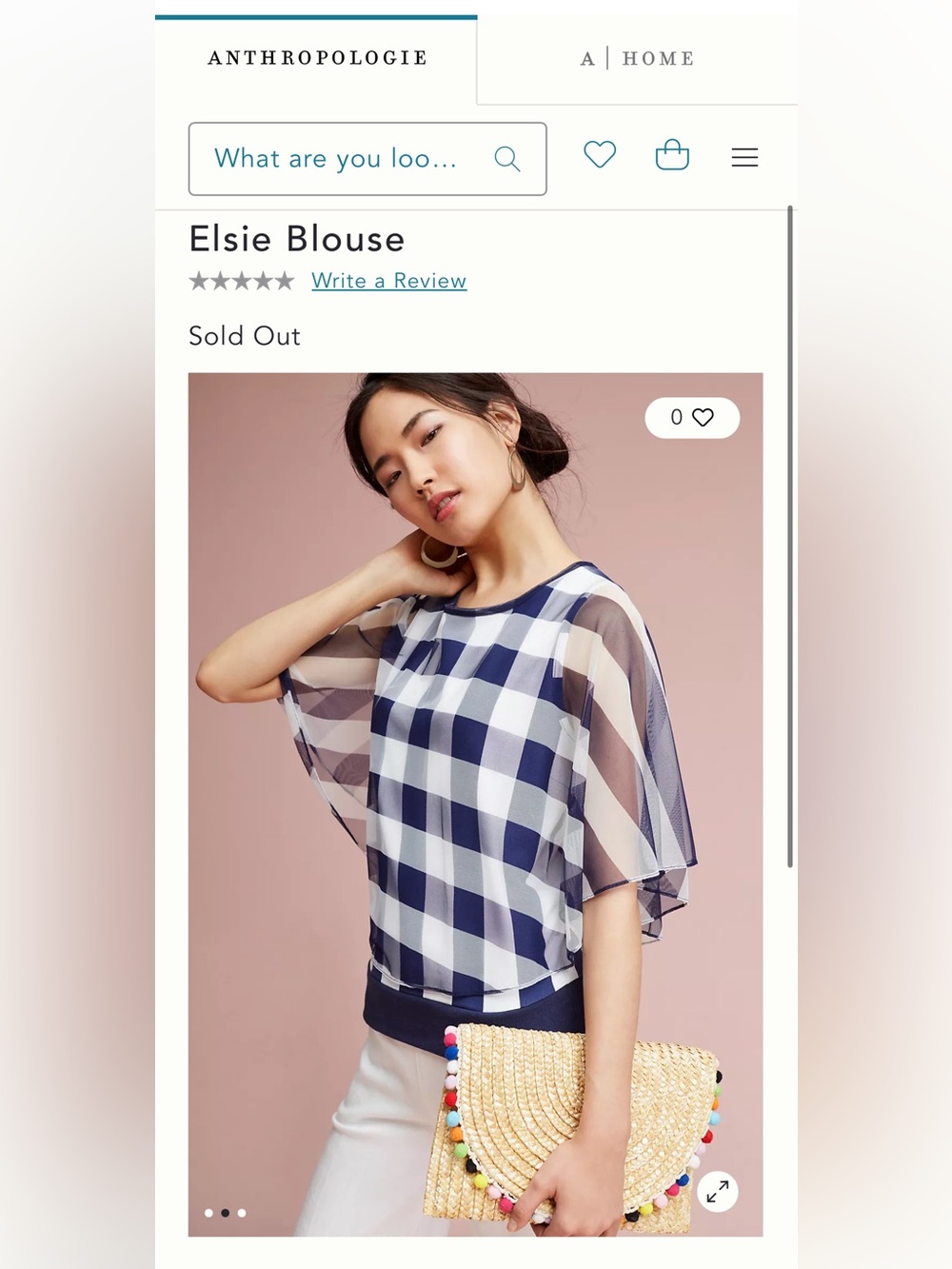 Anthropologie Elsie Blouse in Navy and White Gingham